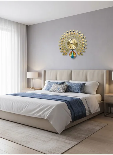 Luxury Decorative Peacock Wall Clock With Silent Quartz Movement (W75 × H75)cm BF040 - Multicolor 