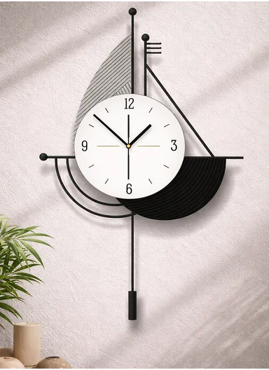 Modern Abstract Pendulum Wall Clock with Silent Quartz Movement (W39 × H60)cm BF528 - Black &amp; White