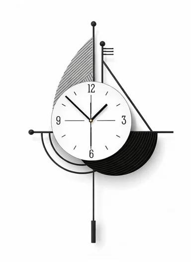 Modern Abstract Pendulum Wall Clock with Silent Quartz Movement (W39 × H60)cm BF528 - Black &amp; White