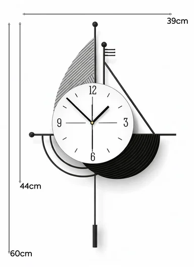 Modern Abstract Pendulum Wall Clock with Silent Quartz Movement (W39 × H60)cm BF528 - Black &amp; White