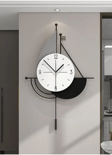 Modern Abstract Pendulum Wall Clock with Silent Quartz Movement (W39 × H60)cm BF528 - Black &amp; White