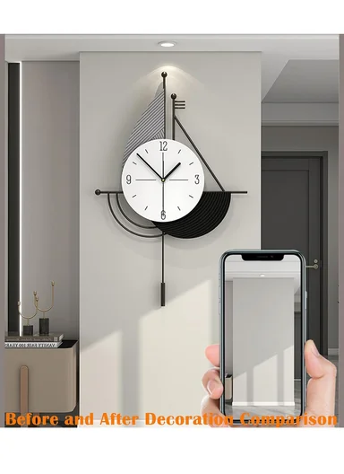 Modern Abstract Pendulum Wall Clock with Silent Quartz Movement (W39 × H60)cm BF528 - Black &amp; White