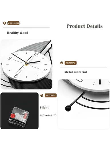 Modern Abstract Pendulum Wall Clock with Silent Quartz Movement (W39 × H60)cm BF528 - Black &amp; White