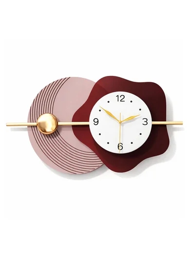 Modern Geometric &amp; Flower Design Wall Clock (W80 x H40)cm BF526 - Pink &amp; Bordeaux