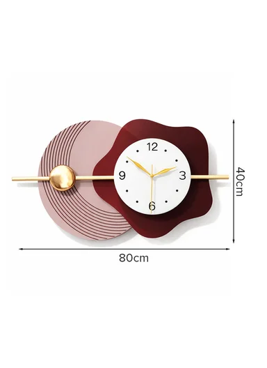 Modern Geometric &amp; Flower Design Wall Clock (W80 x H40)cm BF526 - Pink &amp; Bordeaux