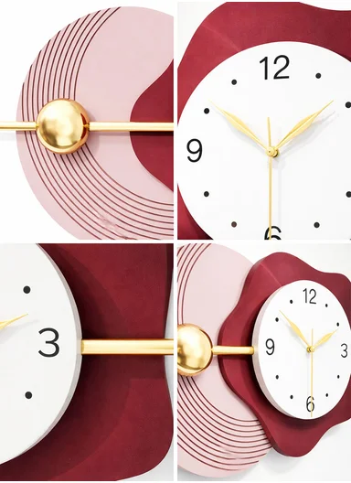 Modern Geometric &amp; Flower Design Wall Clock (W80 x H40)cm BF526 - Pink &amp; Bordeaux