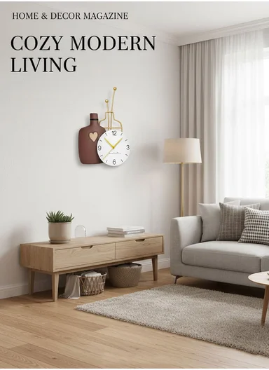 Modern Vase Design Wall Clock With Silent Quartz Movement (W44 x H84)cm BF521 - Brown
