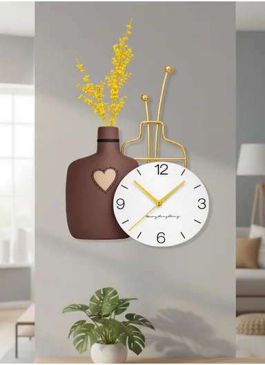 Modern Vase Design Wall Clock With Silent Quartz Movement (W44 x H84)cm BF521 - Brown