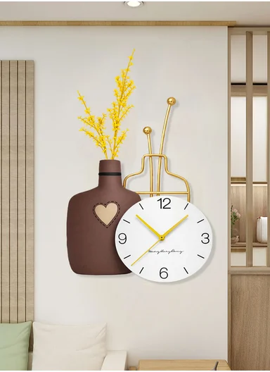 Modern Vase Design Wall Clock With Silent Quartz Movement (W44 x H84)cm BF521 - Brown