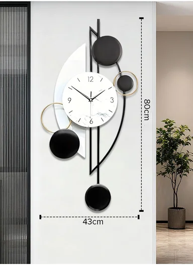 Modern Circles Pendulum Wall Clock With Silent Quartz Movement (W43 x H80)cm BF075 - Black