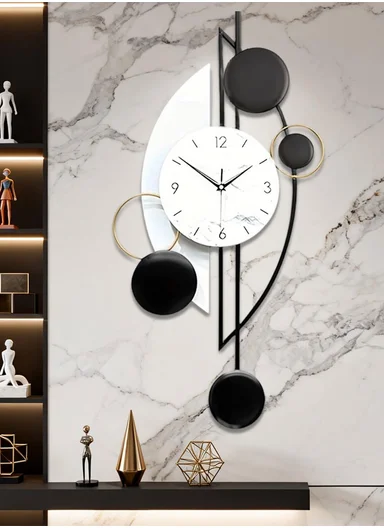 Modern Circles Pendulum Wall Clock With Silent Quartz Movement (W43 x H80)cm BF075 - Black