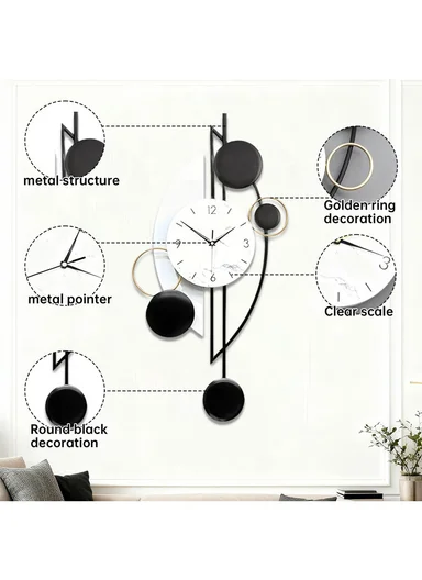 Modern Circles Pendulum Wall Clock With Silent Quartz Movement (W43 x H80)cm BF075 - Black