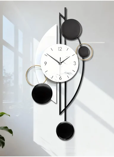 Modern Circles Pendulum Wall Clock With Silent Quartz Movement (W43 x H80)cm BF075 - Black