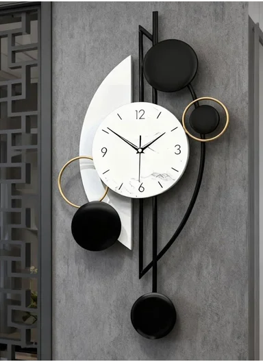 Modern Circles Pendulum Wall Clock With Silent Quartz Movement (W43 x H80)cm BF075 - Black