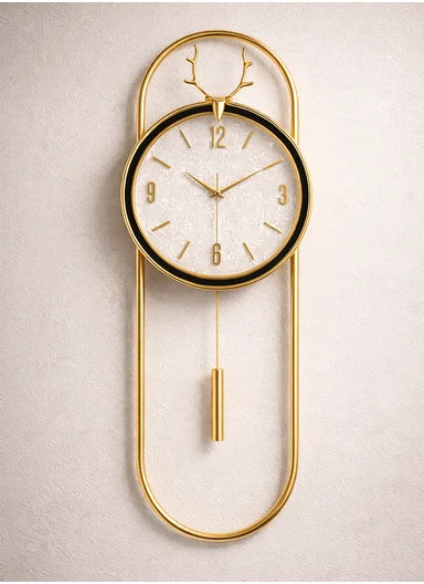 Luxury Deer Antler Pendulum Wall Clock With Silent Quartz Movement (W32.5 x H75)cm BF360 - Gold