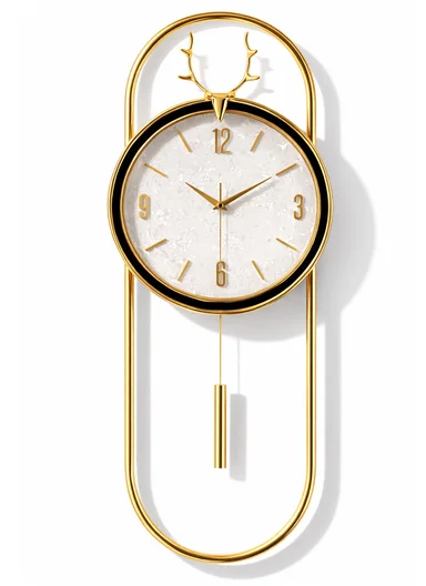 Luxury Deer Antler Pendulum Wall Clock With Silent Quartz Movement (W32.5 x H75)cm BF360 - Gold