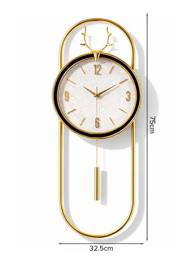 Luxury Deer Antler Pendulum Wall Clock With Silent Quartz Movement (W32.5 x H75)cm BF360 - Gold