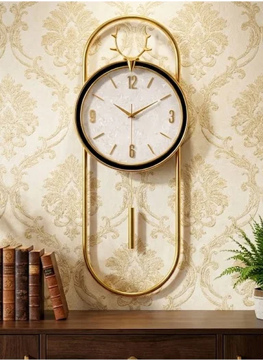Luxury Deer Antler Pendulum Wall Clock With Silent Quartz Movement (W32.5 x H75)cm BF360 - Gold
