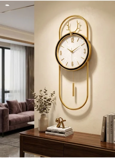 Luxury Deer Antler Pendulum Wall Clock With Silent Quartz Movement (W32.5 x H75)cm BF360 - Gold