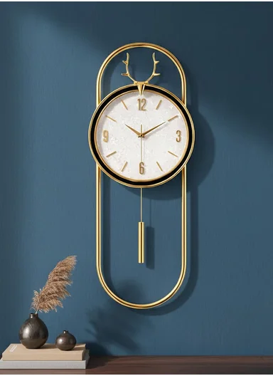 Luxury Deer Antler Pendulum Wall Clock With Silent Quartz Movement (W32.5 x H75)cm BF360 - Gold