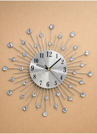 Modern Crystal Sunburst Design Wall Clock With Silent Quartz Movement (W43 x H80)cm BF38012 - Silver