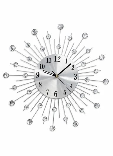 Modern Crystal Sunburst Design Wall Clock With Silent Quartz Movement (W43 x H80)cm BF38012 - Silver