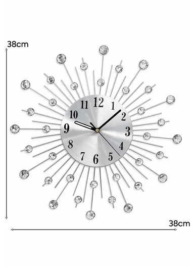 Modern Crystal Sunburst Design Wall Clock With Silent Quartz Movement (W43 x H80)cm BF38012 - Silver