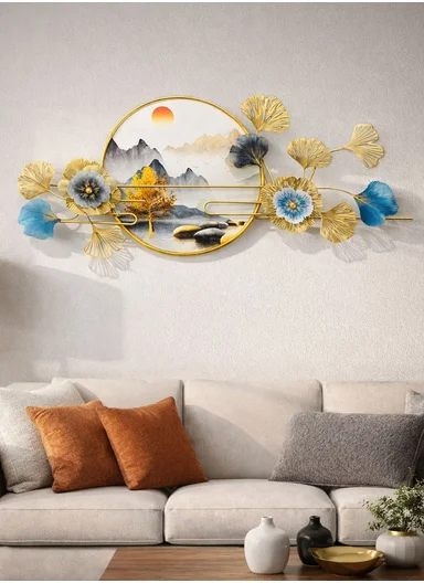 Luxury Metal Wall Art With Landscape Painting &amp; Floral Design (W150 x H60)cm BF-S001 - Gold