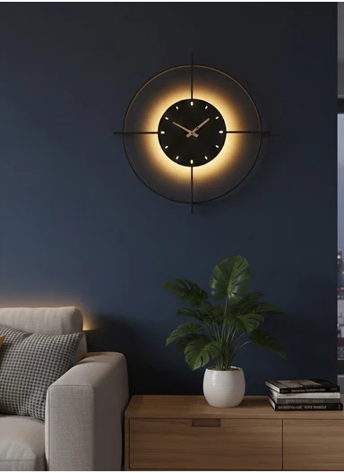 Modern Cross-Ring LED Backlit Silent Wall Clock With Remote Control BF-L001 (D50 x H50)cm - Black