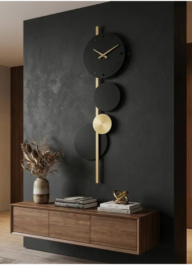 Modern Silent LED Backlit Decorative Wall Clock With Adjustable Brightness (W29 x H71)cm BF-L004 - Black &amp; Gold