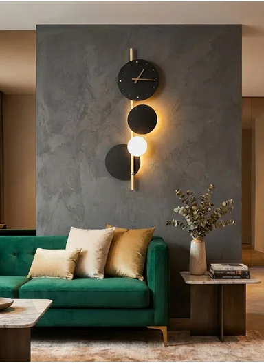 Modern Silent LED Backlit Decorative Wall Clock With Adjustable Brightness (W29 x H71)cm BF-L004 - Black &amp; Gold