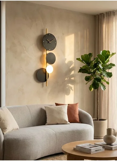 Modern Silent LED Backlit Decorative Wall Clock With Adjustable Brightness (W29 x H71)cm BF-L004 - Black &amp; Gold