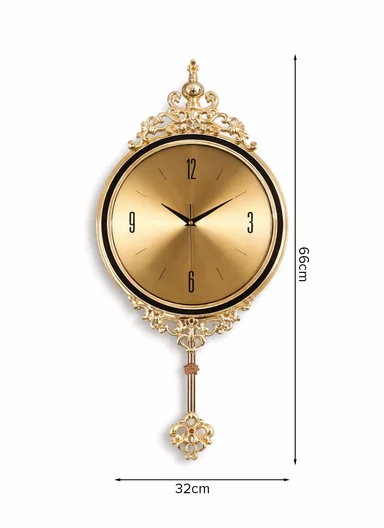 Luxury Classic Pendulum Wall Clock With Silent Quartz Movement (D32 × H66)cm BF362T- Gold