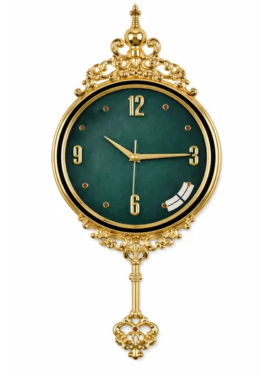 Luxury Classic Pendulum Wall Clock with Silent Quartz Movement (D32 × H66)cm BF362L - Green