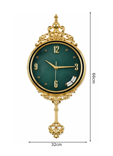 Luxury Classic Pendulum Wall Clock with Silent Quartz Movement (D32 × H66)cm BF362L - Green