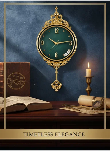 Luxury Classic Pendulum Wall Clock with Silent Quartz Movement (D32 × H66)cm BF362L - Green