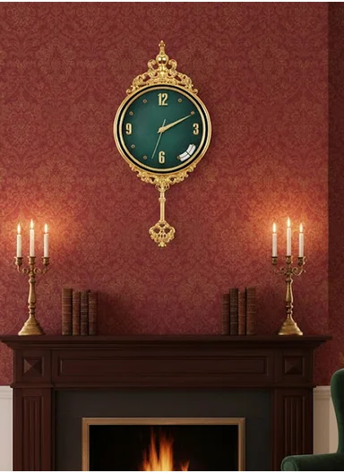 Luxury Classic Pendulum Wall Clock with Silent Quartz Movement (D32 × H66)cm BF362L - Green