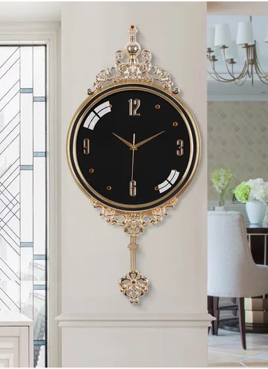 Luxury Classic Pendulum Wall Clock with Silent Quartz Movement (D32 × H66)cm BF362H - Black