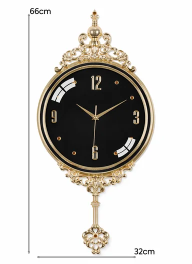 Luxury Classic Pendulum Wall Clock with Silent Quartz Movement (D32 × H66)cm BF362H - Black