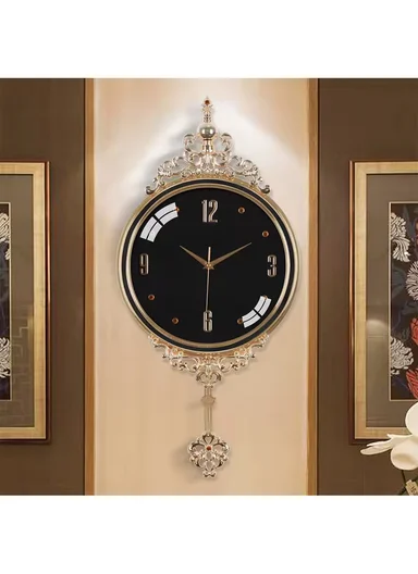Luxury Classic Pendulum Wall Clock with Silent Quartz Movement (D32 × H66)cm BF362H - Black