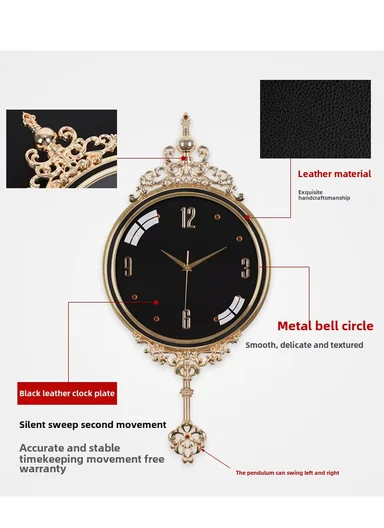 Luxury Classic Pendulum Wall Clock with Silent Quartz Movement (D32 × H66)cm BF362H - Black