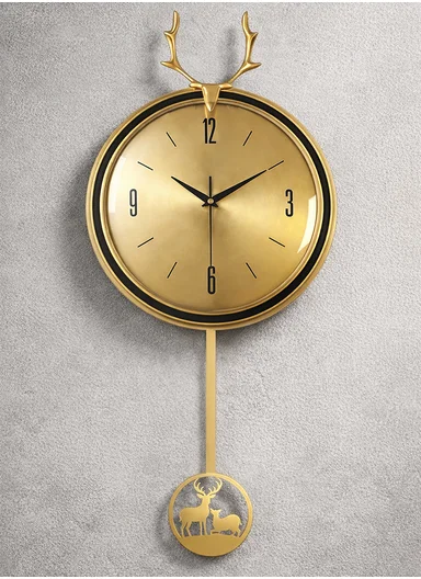 Luxury Deer Antler Design Wall Clock With Silent Quartz Movement (D32 × H63)cm BF364TS - Gold