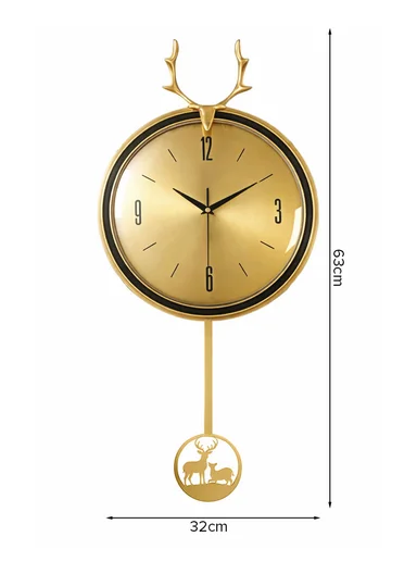 Luxury Deer Antler Design Wall Clock With Silent Quartz Movement (D32 × H63)cm BF364TS - Gold