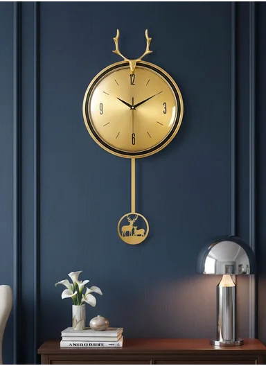 Luxury Deer Antler Design Wall Clock With Silent Quartz Movement (D32 × H63)cm BF364TS - Gold