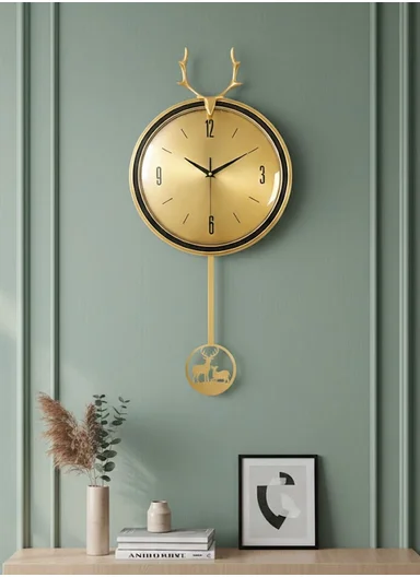 Luxury Deer Antler Design Wall Clock With Silent Quartz Movement (D32 × H63)cm BF364TS - Gold