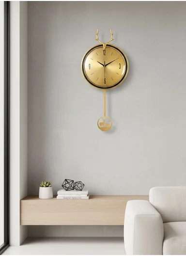 Luxury Deer Antler Design Wall Clock With Silent Quartz Movement (D32 × H63)cm BF364TS - Gold