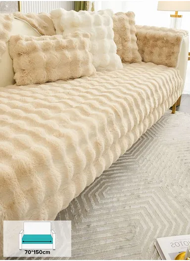 70x150cm 2-Seat Deluxe Faux Fur Bubble Design Sofa Cover - Beige