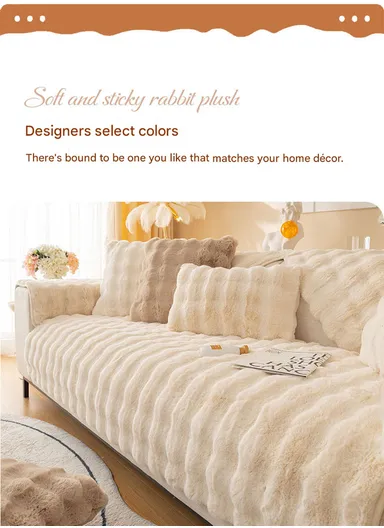 70x150cm 2-Seat Deluxe Faux Fur Bubble Design Sofa Cover - Beige