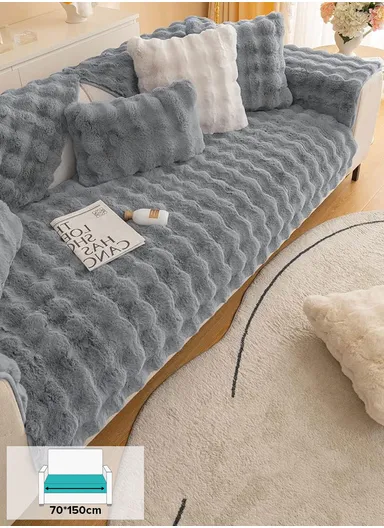 70x150cm 2-Seat Deluxe Faux Fur Bubble Design Sofa Cover - Blue-Grey