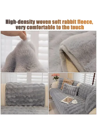 70x150cm 2-Seat Deluxe Faux Fur Bubble Design Sofa Cover - Blue-Grey